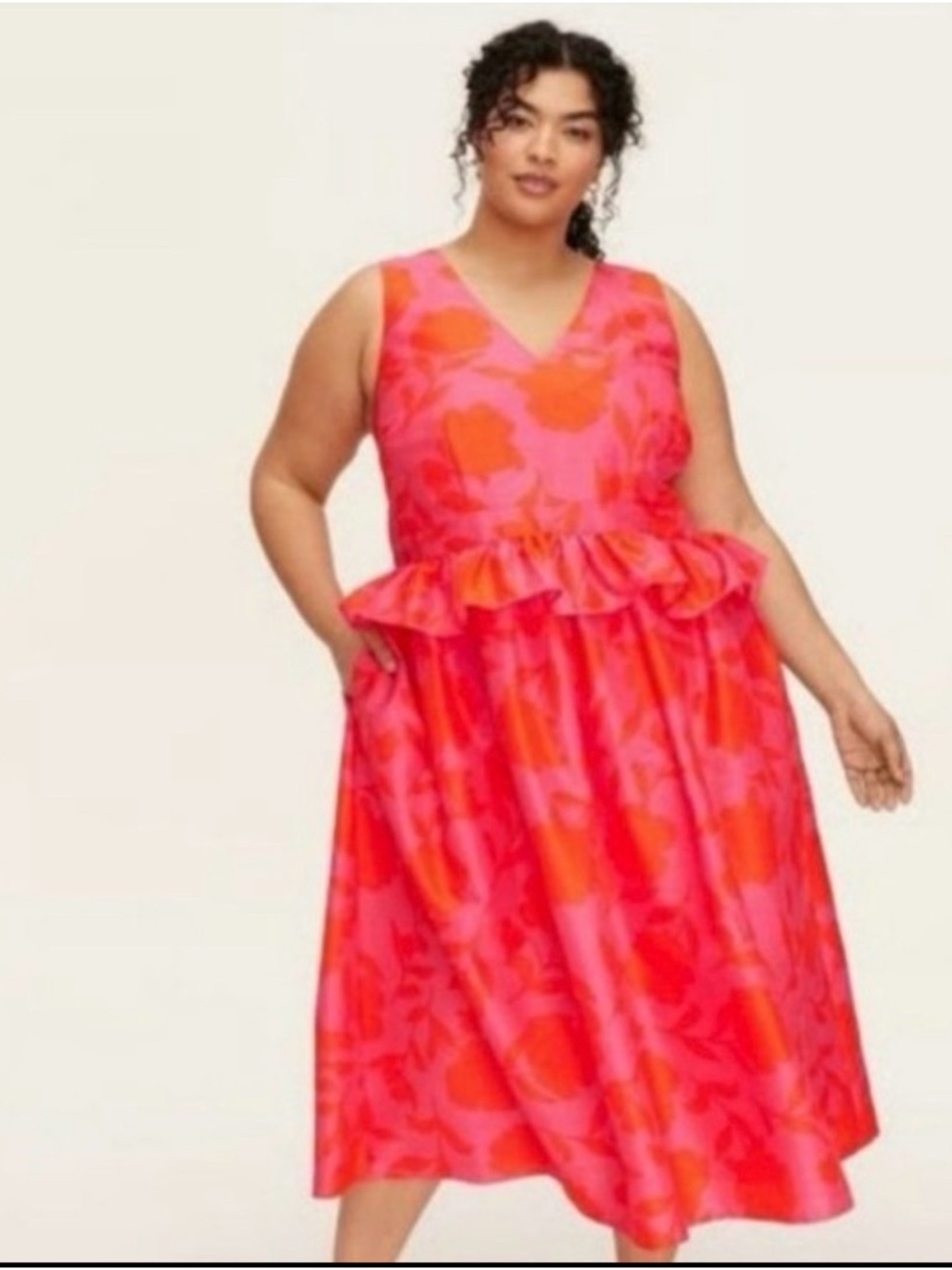 kate spade Pink & Orange Floral Peplum-Trim Midi Dress
